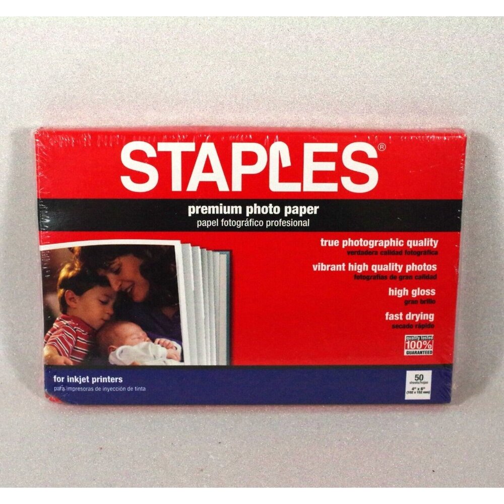 Staples Premium Photo Paper 4" x 6" For Inkjet Printers 50 Sheets NIB